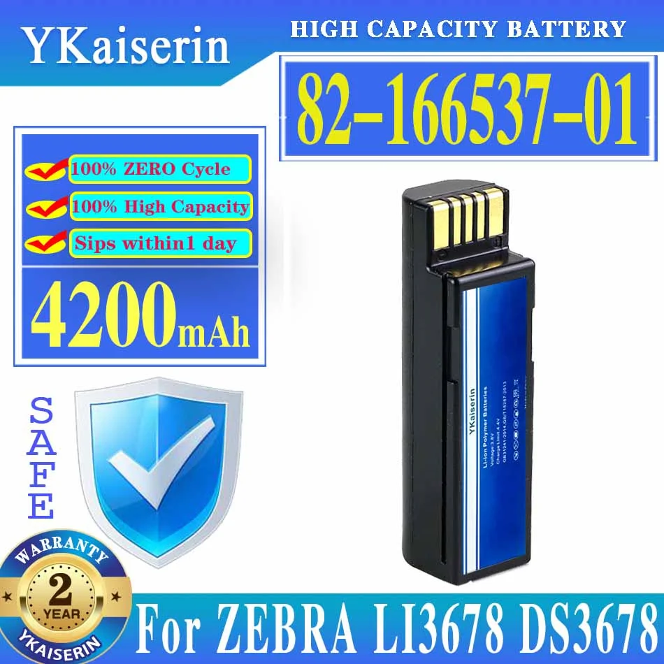 

YKaiserin 82-166537-01 New 4200mAh Battery For ZEBRA LI3678 DS3678 QR Code Scanning Gun Batteria + Tracking Number