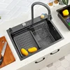 Black Nano Kitchen Sink 304 Stainless Steel Waterfall  Basin Large Single Slot with  Faucet for  1