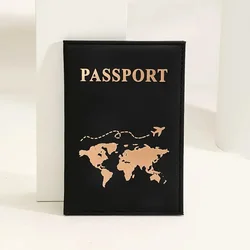 Travel Essential Slim Passport Cover - Stylish PU Map Design (Black)