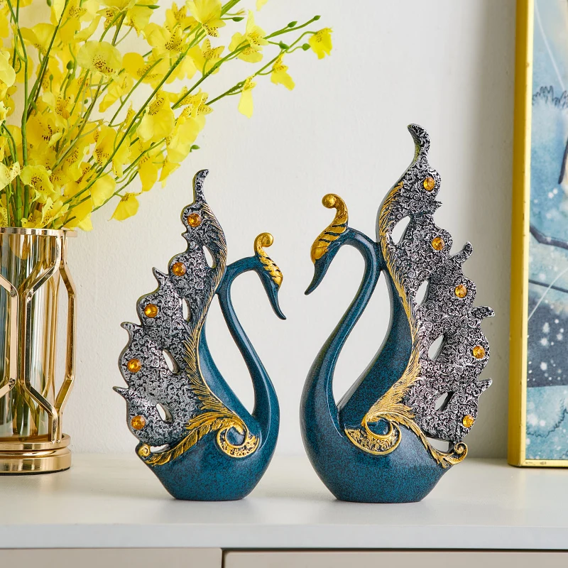 

European Style Couple Swan Ornaments Wedding Modern Home Livingroom Desktop Figurines Crafts Store Cafe Table Furnishing Decor