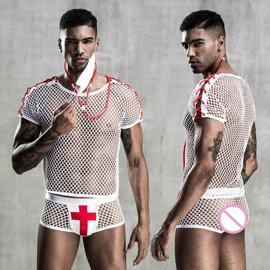 

JSY Sexy Nurse Costume Cosplay Lingerie Transparent Mesh Men Underwear Erotic Lingerie Porno Costumes Sexy Role-Playing Outfits