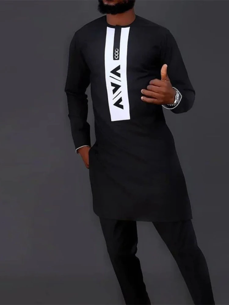 African Style Set Robe Clothing African Clothing Muslim Fashion Regular Long Sleeve Black Cotton Spring and Autumn Set Tracksuit