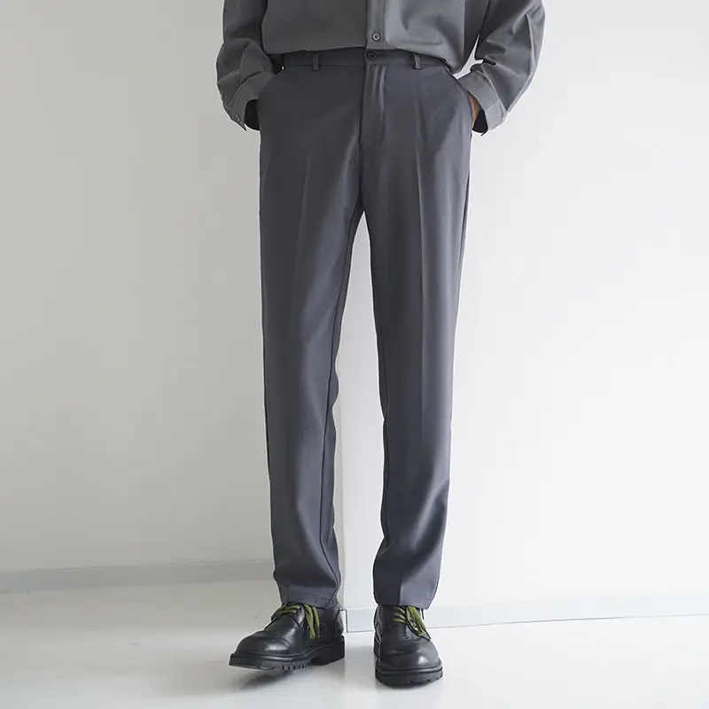 Korean Trend Simplicity Spring Summer New Casual Pants Men's Solid Zipper Pockets Fashion Versatile Thin Style Slim Suit Trouser