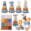 Montessori Baby Blocks Toy for Newborns 0 12 Months Silicone Soft Cubes for Babies Boy 1 Year Stacking Bath Toy Teethers Rattles 4