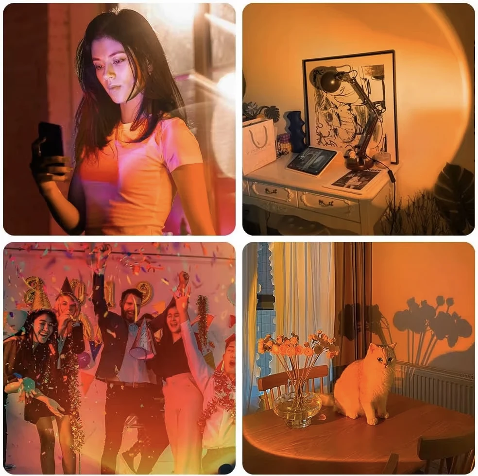 1pc USB Sunset Lamp LED Rainbow Neon Night Light Projector Photography Wall Atmosphere Lighting for Bedroom Home Room Decor Gift