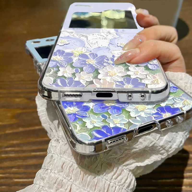 Transparent Flowers Print Case For Samsung Galaxy Z Flip4 Flip5 Flip6 Clear Hard Folding Phone Cover For Samsung Z Flip 6 5 4 3_voghion.com