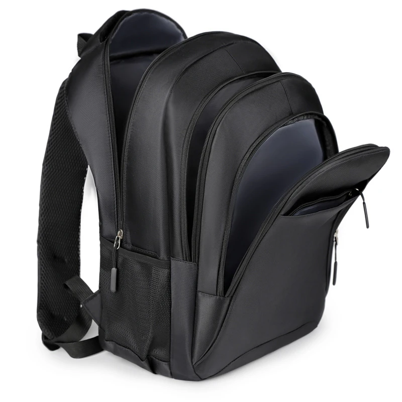 Large-capacity backpack - laptop backpack with padded shoulder straps and side pockets - black backpack