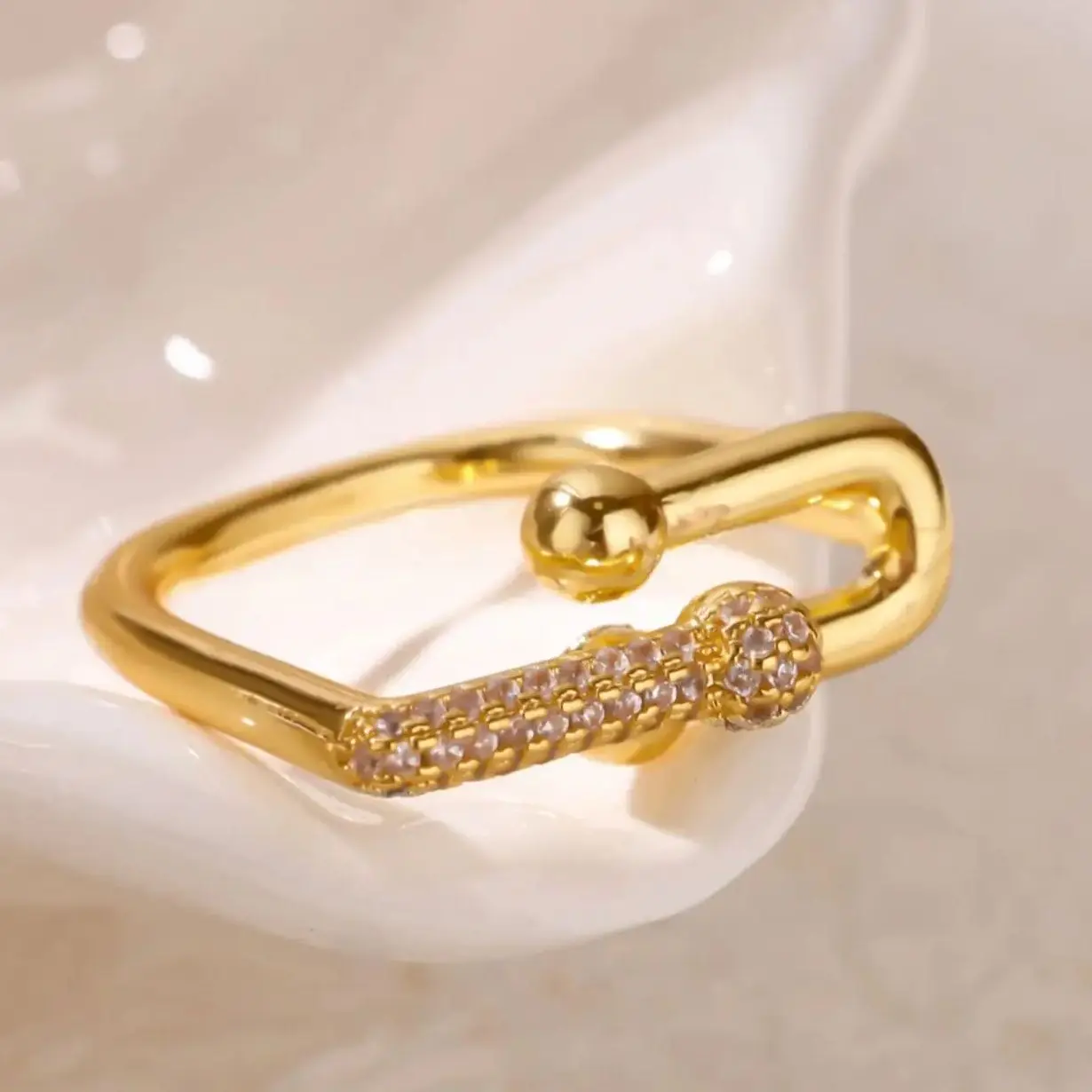 Luxury Zircon Geometric Pin Rings For Women Gold Color