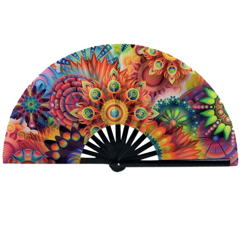 

Folding Hand Fan for Raves, UV Glows Fan Large Bamboo Fan for Women and Men Gift