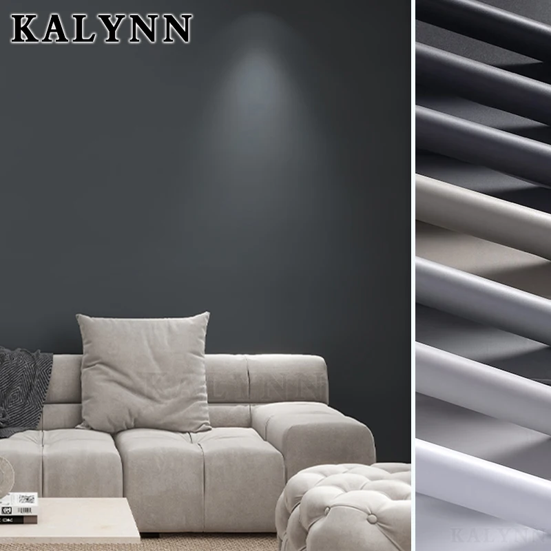สีเทาเข้ม DIY ฟิล์มตกแต่ง PVC วอลล์เปเปอร์กาวตนเองสติ๊กเกอร์ปรับปรุงเฟอร์นิเจอร์ตู้ครัวกระดาษผนังกันน้ํา 1