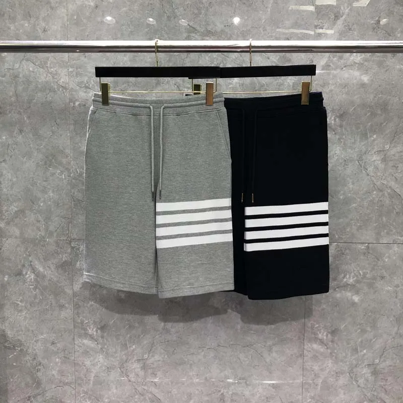 

TB THOM Men's Shorts Summer Sports Casual Pants Korean Fashion White 4-Bar Stripe Shortpants Elastic-Band Yarn-Dyed Shorts