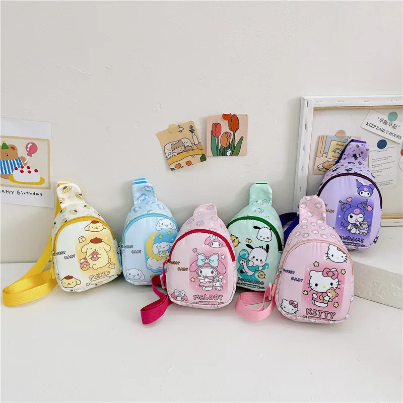 

Детская сумка через плечо Sanrio с аниме Hello Kitty, мультяшная нагрудная сумка для мальчиков и девочек, легкий модный дорожный рюкзак через плечо