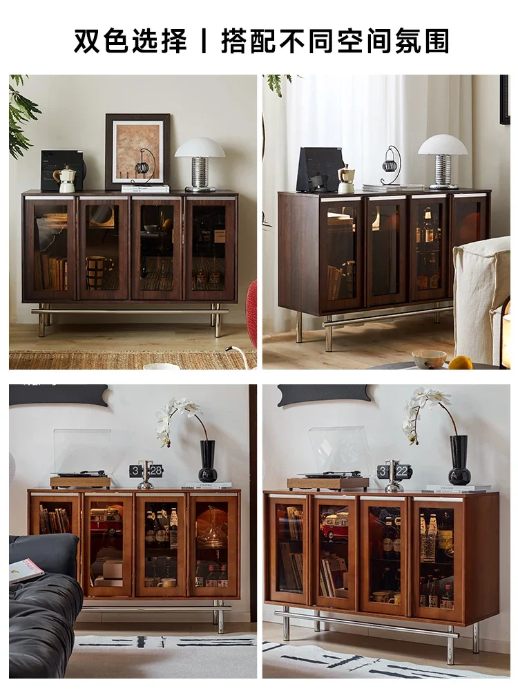 Solid wood low cabinet small apartment storage dining side glass wine cabinet living room display