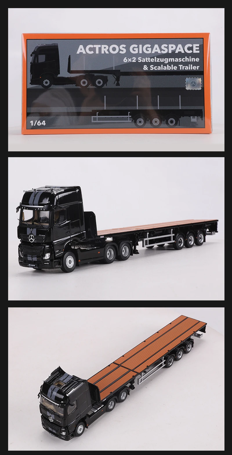 Pre-sale GCD 1:64 ACTROS GIGASPACE 6*2 Sattelzugmaschine & Scalable Trailer Alloy Mode Car 