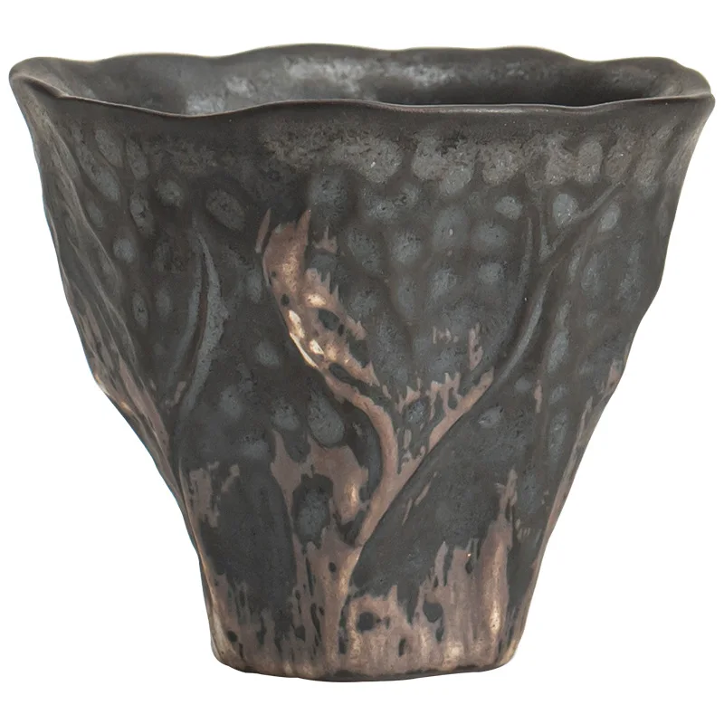 Japanese style wabi-sabi style lotus rhyme tea cup rough pottery kung fu tea set tasting cup small single master