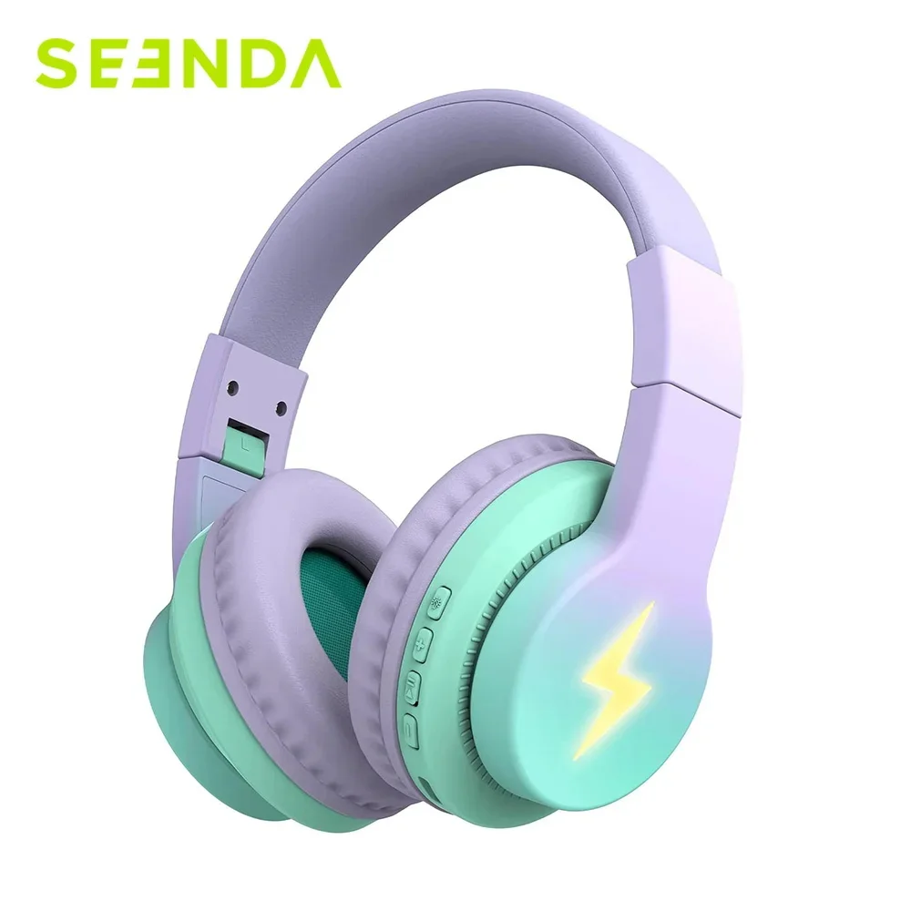 

Seenda Kids Bluetooth LED Foldable Headphones for iPad Tablet Phone Colorful Wireless Over Ear Mic 45H Playtime Volume Limited