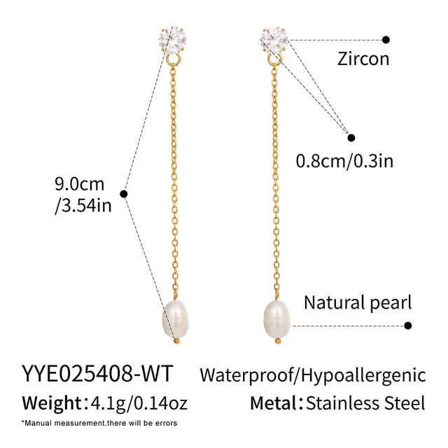 c.citybeauty – boucles d'oreilles élégantes en perles naturelles pour femmes, longue chaîne, en acier inoxydable plaqué or 18 carats, bijoux quotidiens