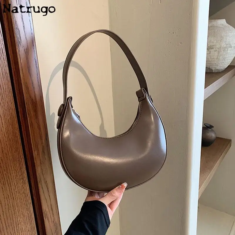 

Minimalist Style Underarm Small Shoulder Bags For Women 2023 Trend Design Pu Leather Half Moon Ladies Handbags And Purses