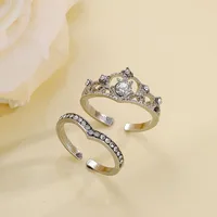 Stainless Steel 2PCS Crystal Crown Adjustable Ring Irregular Geometry Vintage Rings Set for Women Girls New Fashion Jewelry Gift - Image 5