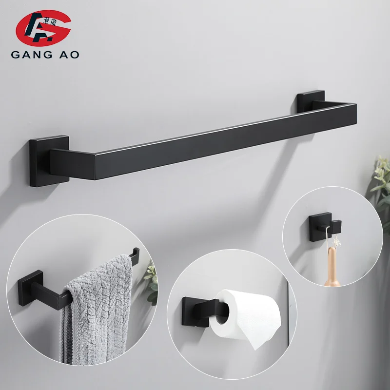 Bathroom Hardware Set Accessories Matt Black Shelf Robe Hook Hanger Towel Rail Bar Rack Tissue Paper Holder Stainless Steel bathroom hardware accessories bathroom hardware set toilet paper holder