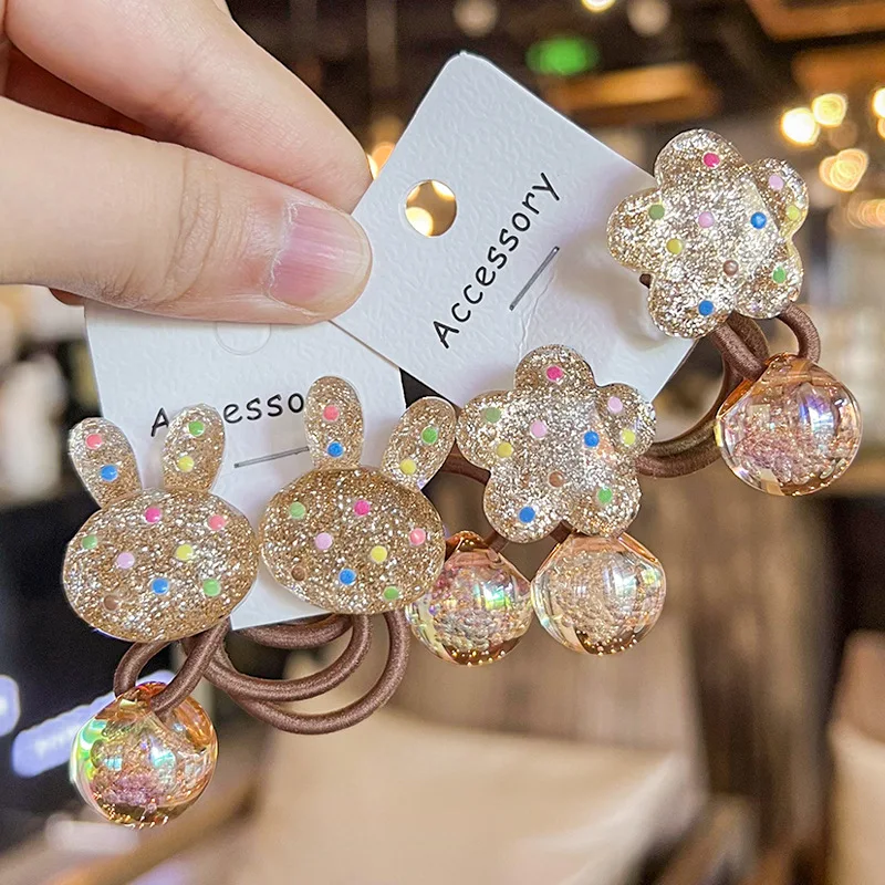 2 teile/satz Nette Gold Glänzende Bogen Haar Krawatte Für Kinder Elastische Blume Haar Gummibänder Mädchen Kaninchen Haar Seil Baby Katzen haarbänder Geschenk