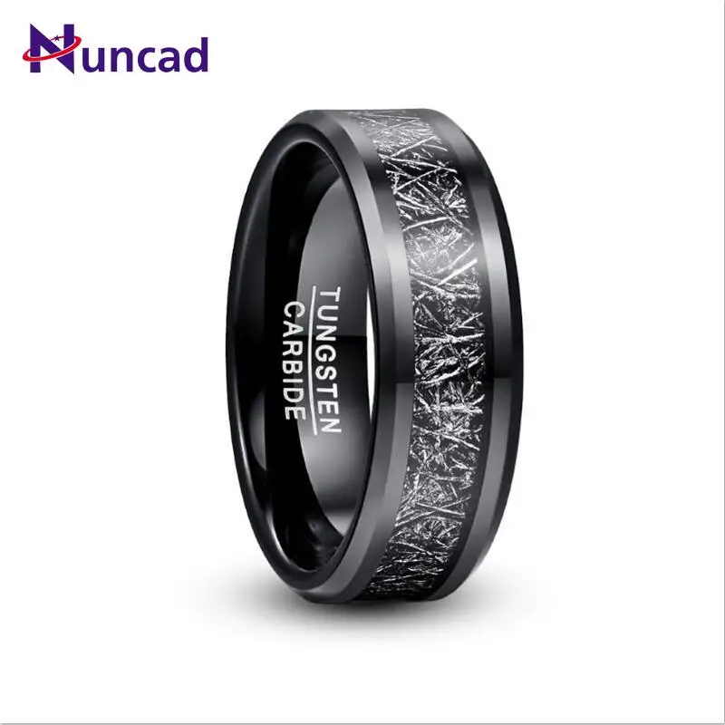 Nuncad 8Mm Larghezza Uomo Anello In Carburo Di Tungsteno Placcato Nero Intarsiato Nero Imitazione Vermiculite Fede Nuziale Anello In Tungsteno