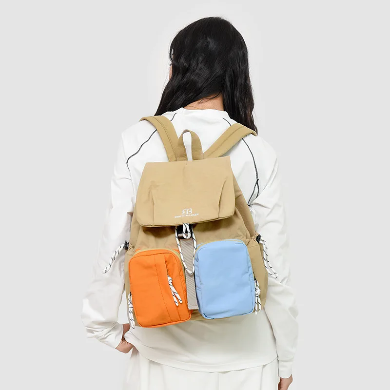 Casual Versatile Color Block Trendy Student Backpack New Oxford Cloth Outdoor Travel Double Shoulder Bag