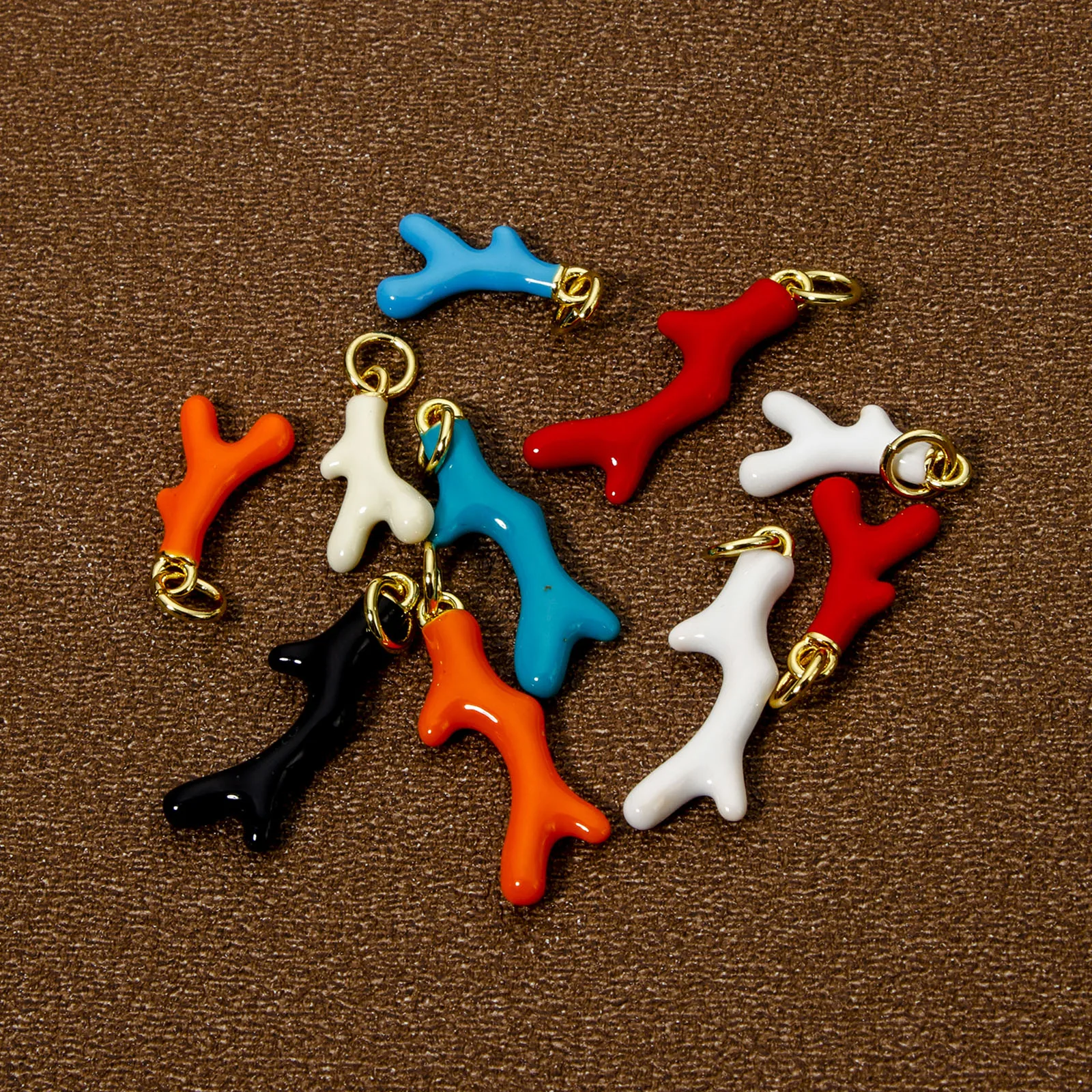 Hot Fashion Coral Charms For Jewelry Making 18K Real Gold Plated Enamel Ocean Brass Pendant Necklace Earrings DIY Findings,1PC 5