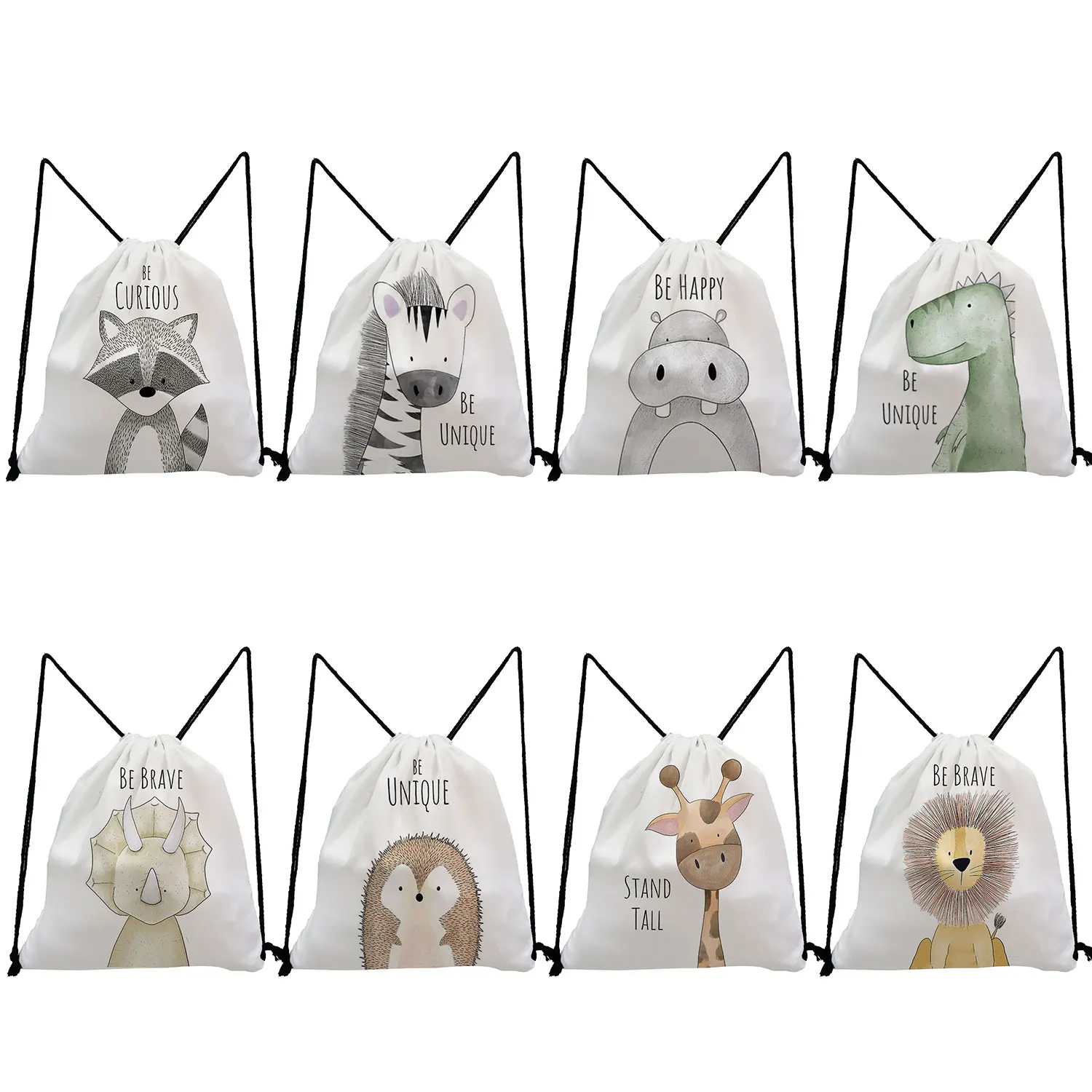 

Cartoon Animal Graphic Design Backpack Child Cute Raccoon Dinosaur Printed Drawstring Bags Women Portable Backpack Eco Reusable