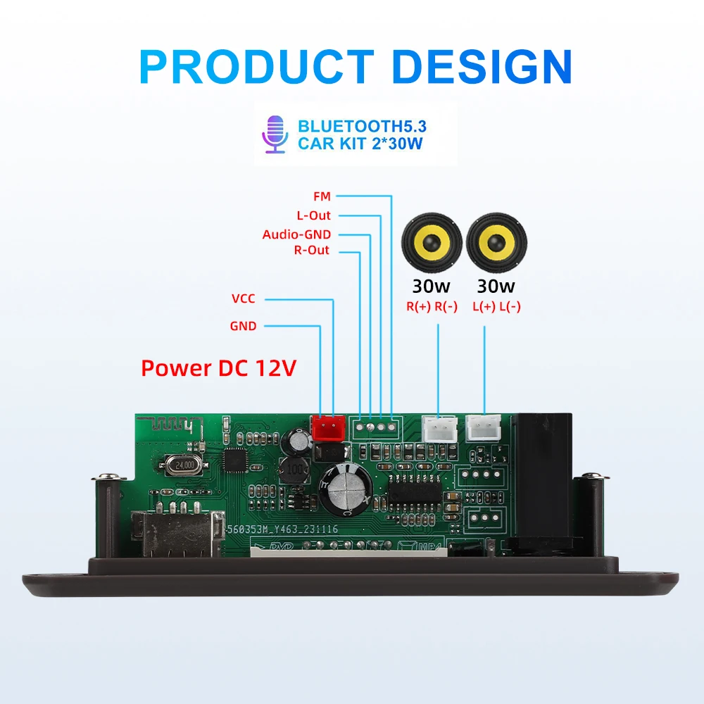 Bluetooth Audio Adapter Fm Transmitter Car Mp3 Player Bluetooth Music Player Bluetooth 5.3 decoding board MP3 12-15V Decoder Board Clock Time Display Microphone Car FM Radio USB TF Music Player Speaker