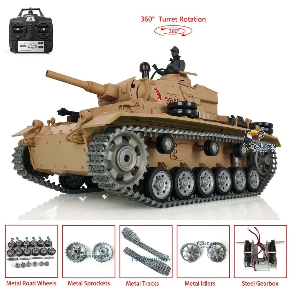 헹롱 1/16 7.0 커스텀 팬저 III H RTR RC 탱크 3849 메탈 트랙 휠 무선 조종 차량 TH17369