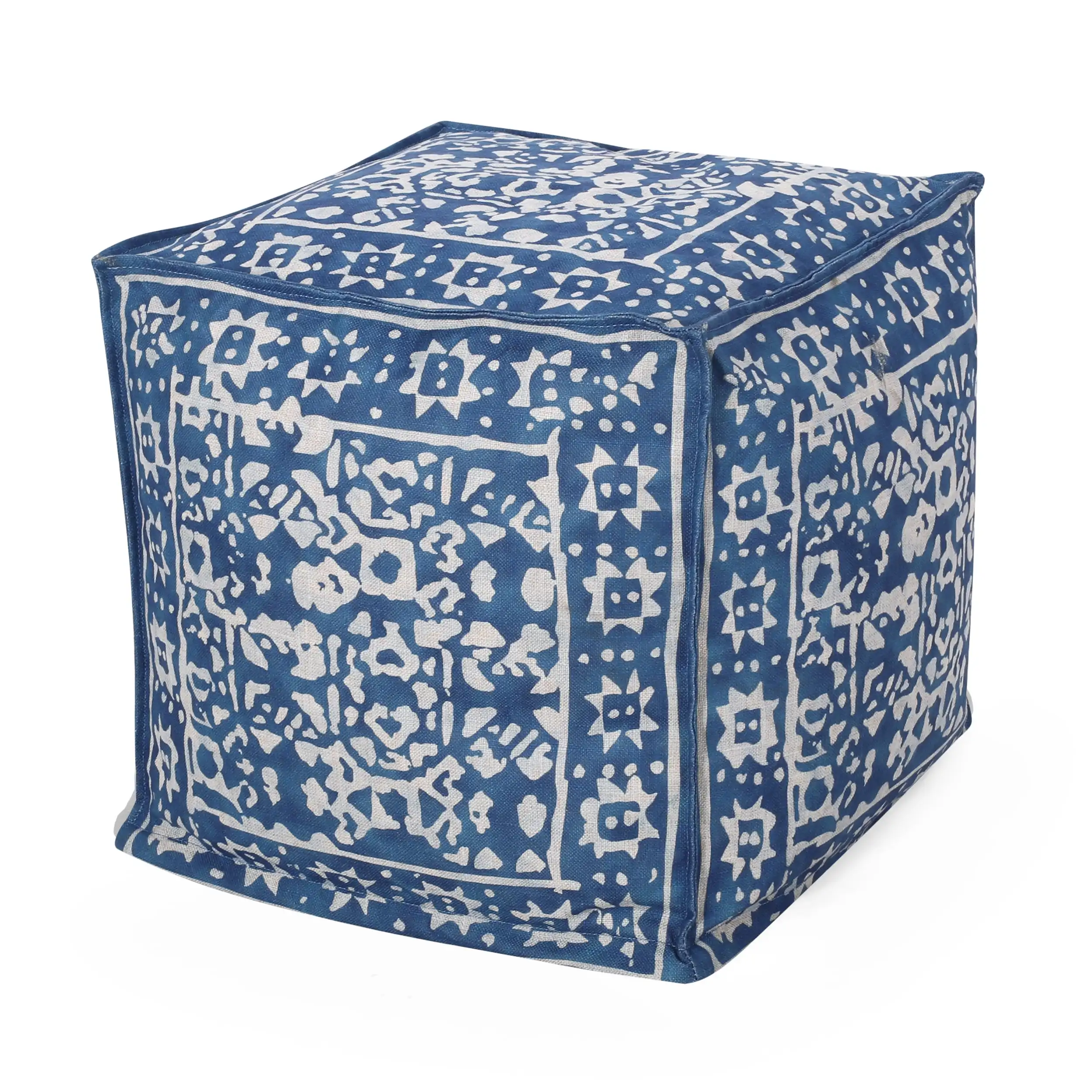 

Noble House Trimble Fabric Pouf, Blue, White