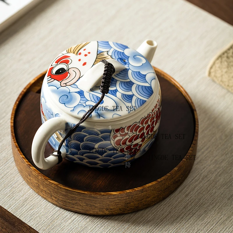 Household Ceramic Fish Play Hanwa Teapot Chinese Style Tea Pot Single Pot Puer Tea Kung Fu Tea Set