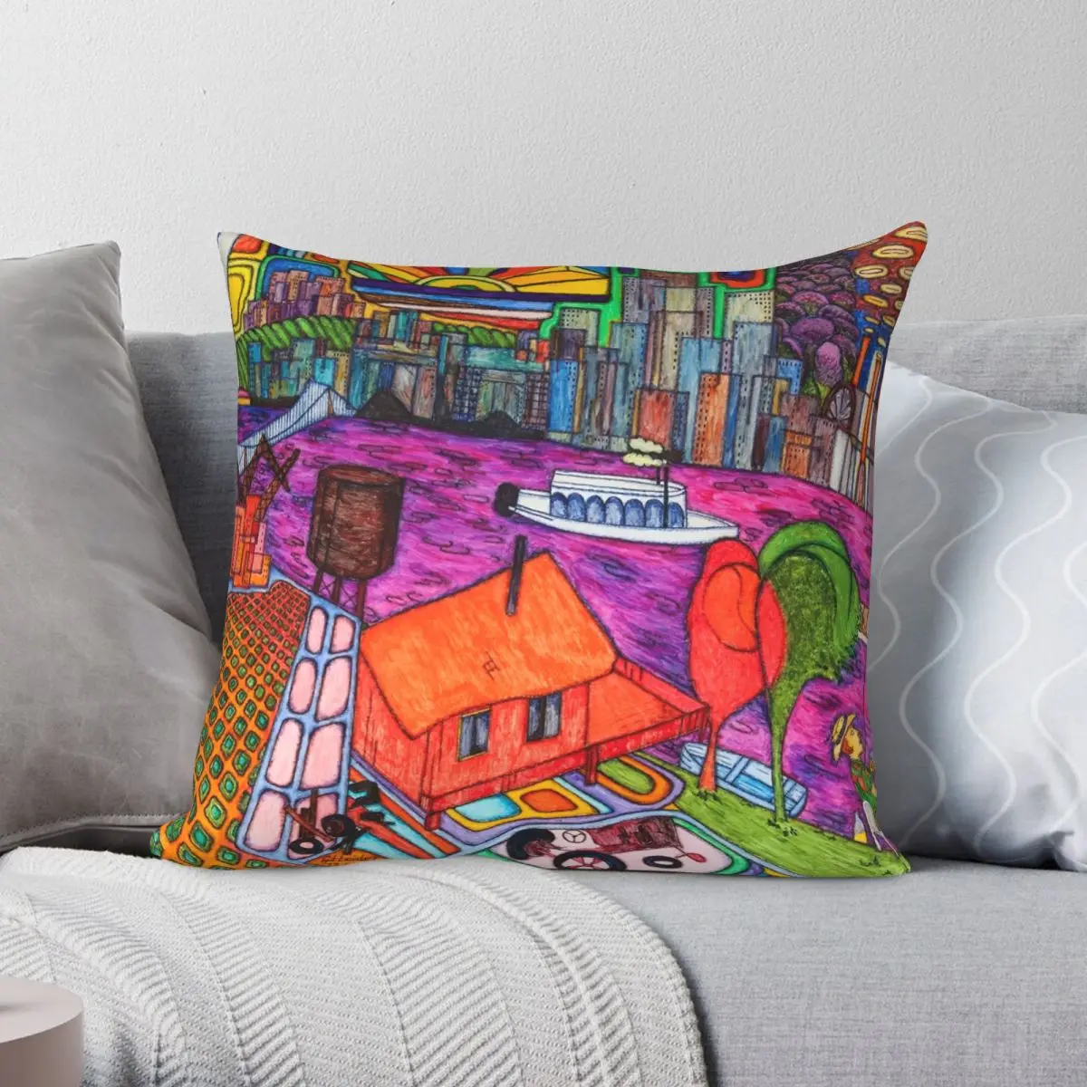 

Cartoon River Dreams Pillowcase Polyester Linen Velvet Pattern Zip Decor Pillow Case Bed Cushion Cover