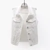 Fashionable Denim Vest Women's Cropped Slimming Fringe No Sleeve Jacket For Spring Summer Versatile Middle Age Clothing - White vest