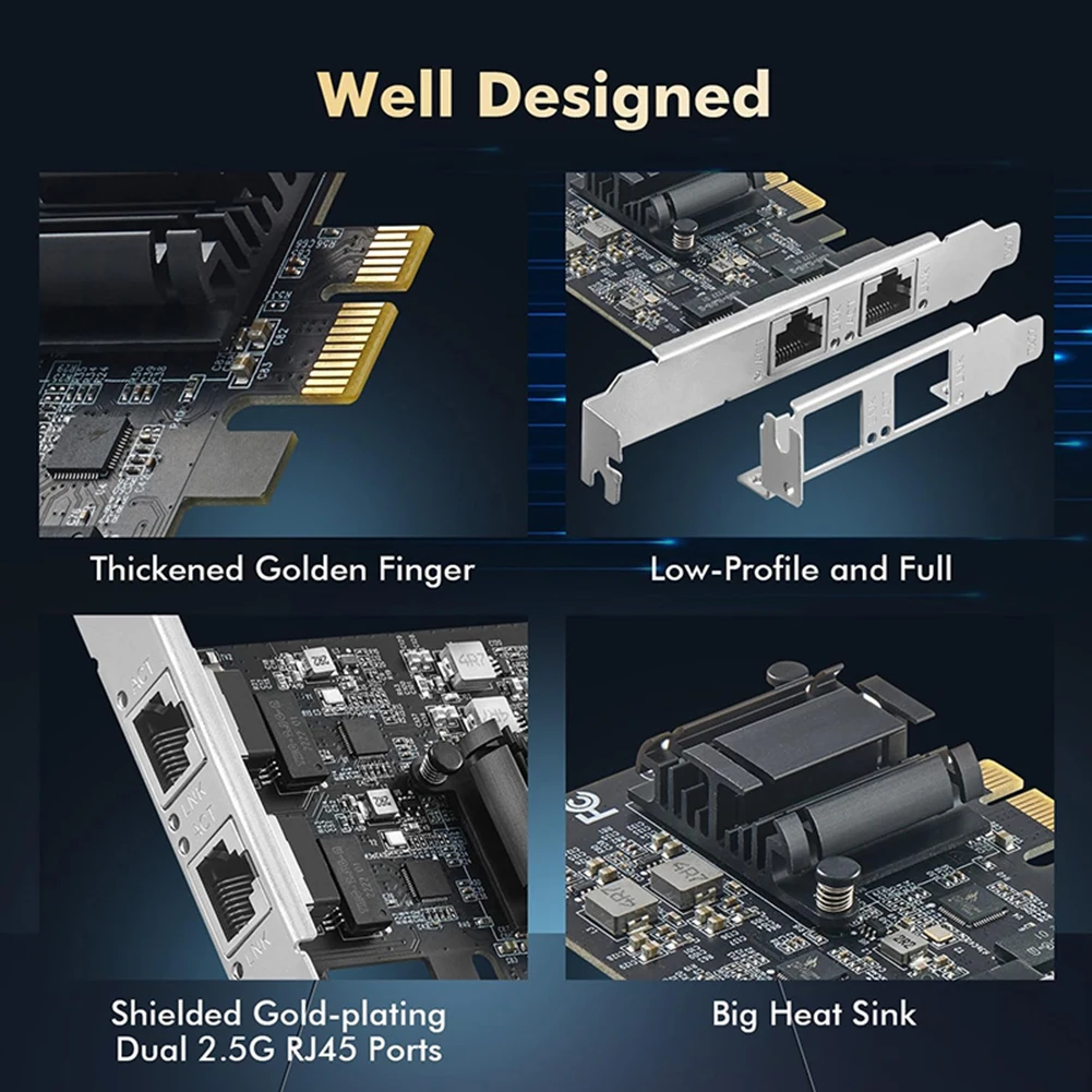 PCIe 네트워크 카드, PCIe 네트워크 카드, PCIe Express 지지대, PC 게임용, RTL8125BG 칩 이더넷 RJ45 NIC 카드, 1Gbps, 100M, 10M, 2 포트, 2.5GB