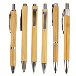 Eco - Friendly Bamboo Ballpoint Pens - Set of 6, Black Ink, Retractable, Refillable (6Pcs)