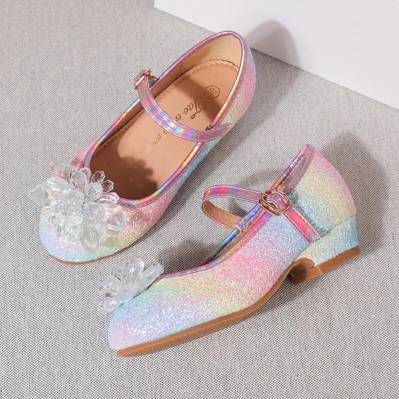 Glitter Girls Butterfly Shoes Princess Kids Leather Shoes For