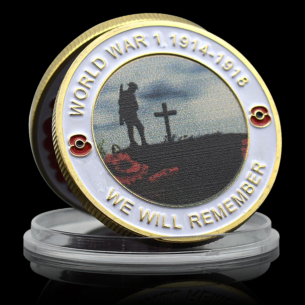 

WW1 1914-1918 We Will Remember Gold Coin 100th Anniversary of World War I Commemorative Medal in Capsule Collectibles