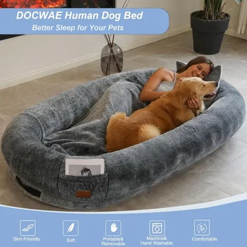 Giant Human Dog Bed With Blanket and Pillow Pet Accessories Adult Nap Bed Kennel Plush Beds Cats Cushion Supplies Products Home 4