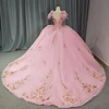 Rushed Romantic Pink Quinceanera Dress V-neck Appliques Organza Pattern Spaghetti Straps Floor Robe Soirée Femme Chic 1255 4