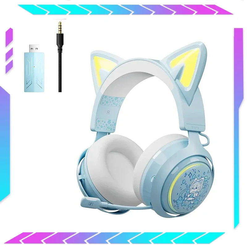 

Somic Wireless Gs510 Bluetooth 2.4g Wired Cat Ear Headphone Gaming E-Sport Headset Rgb Light For Girl Gamer Desktop Player