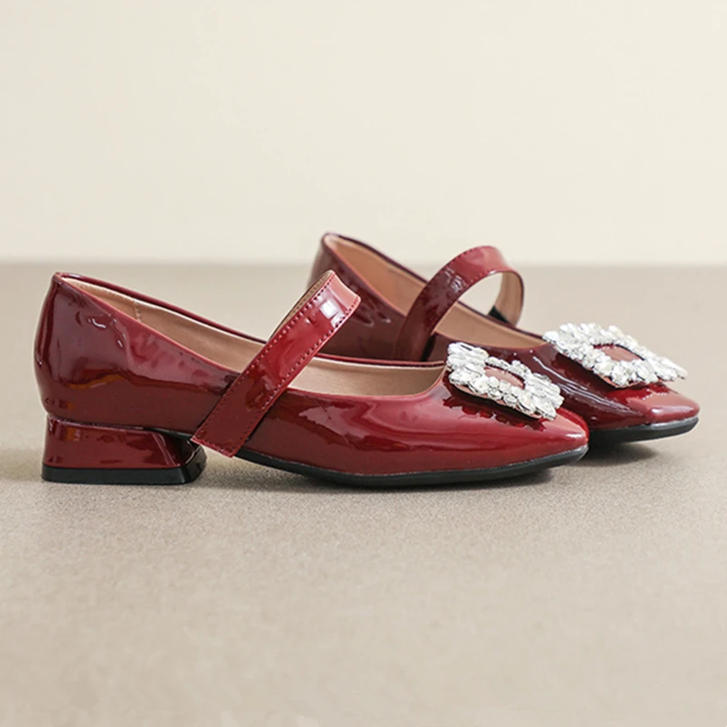 Woman Shoes Luxury Mary Janes Crystal Square Buckle Pumps Ladies Women Evening Party Zapatos De Mujer High Quality Ladies Shoes