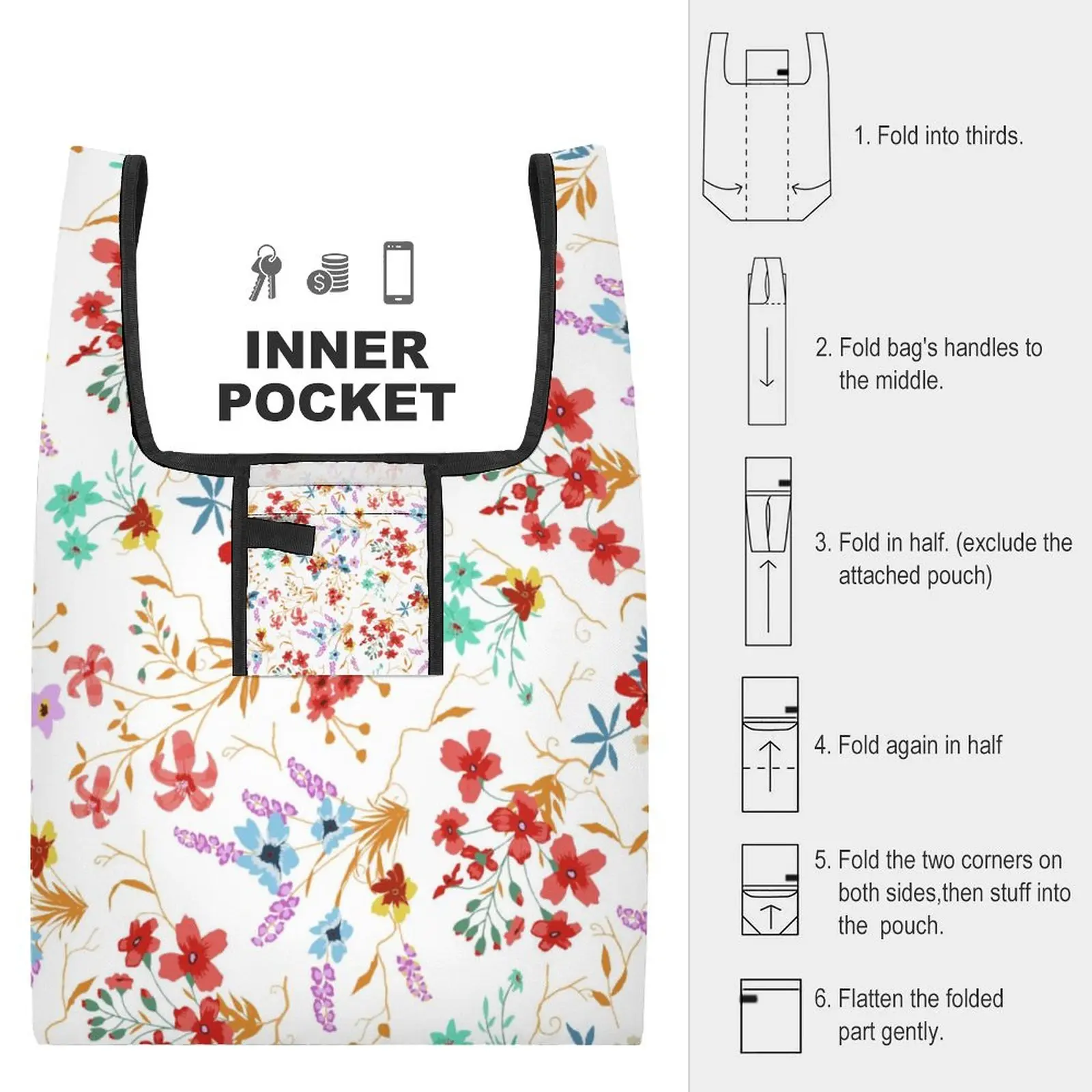 Large Capacity Double Strap Handbag Collapsible Shopping Bag with Handles Convenient Large-capacity for Travel Grocery Bag