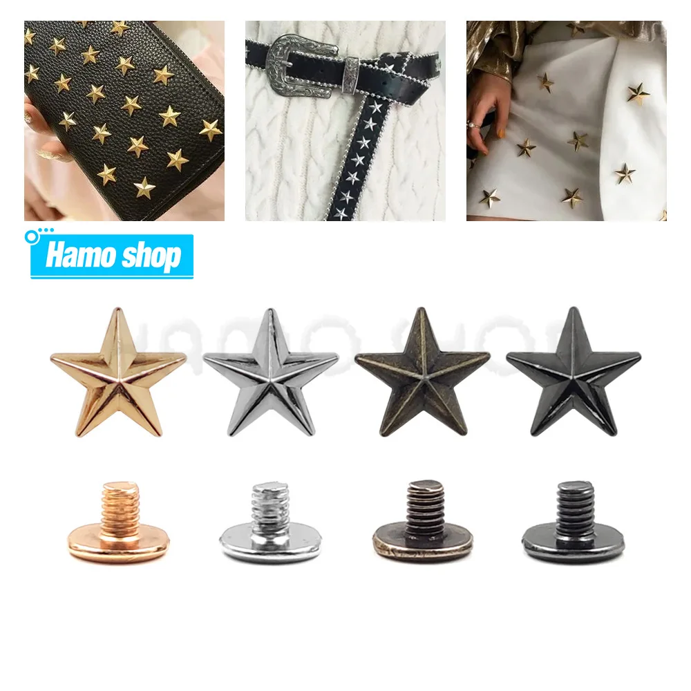 10pcs Metal Star Rivets Studs Spikes Spots Buttons LeatherCraft DIY For Belt Bag Scrapbooking Shoes Cap Tags Clothes Accessories