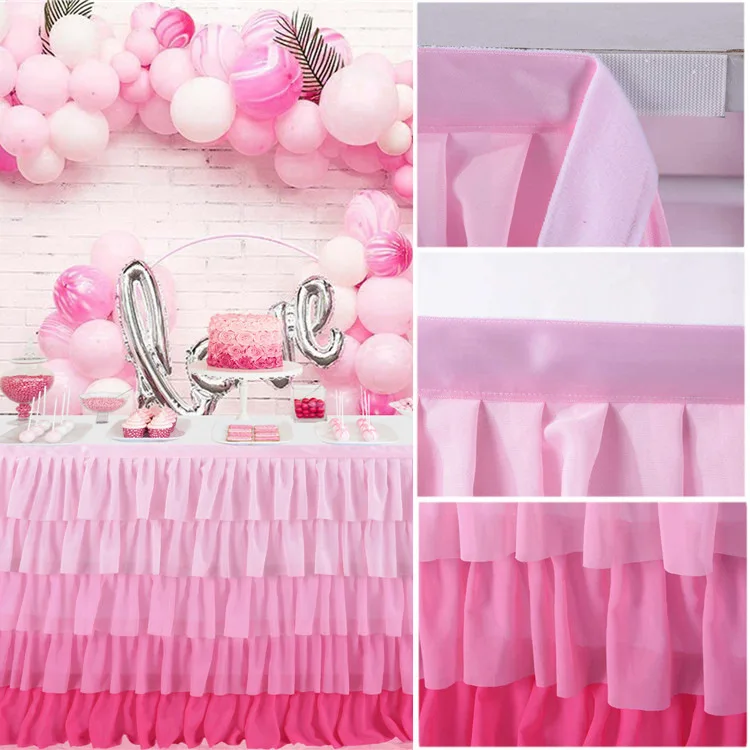 Chiffon Table Skirt Birthday Party Tutu Gauze Table Skirt Wedding Decoration Pleated Blocked Surround Deco Mariage