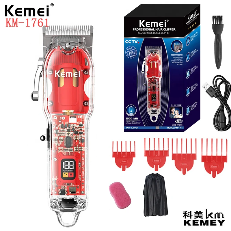 Kemei KM-1761 Fast Usb Charging Transparent Body Trimmer Hair Clippers Set Professional hair cutting machine for men