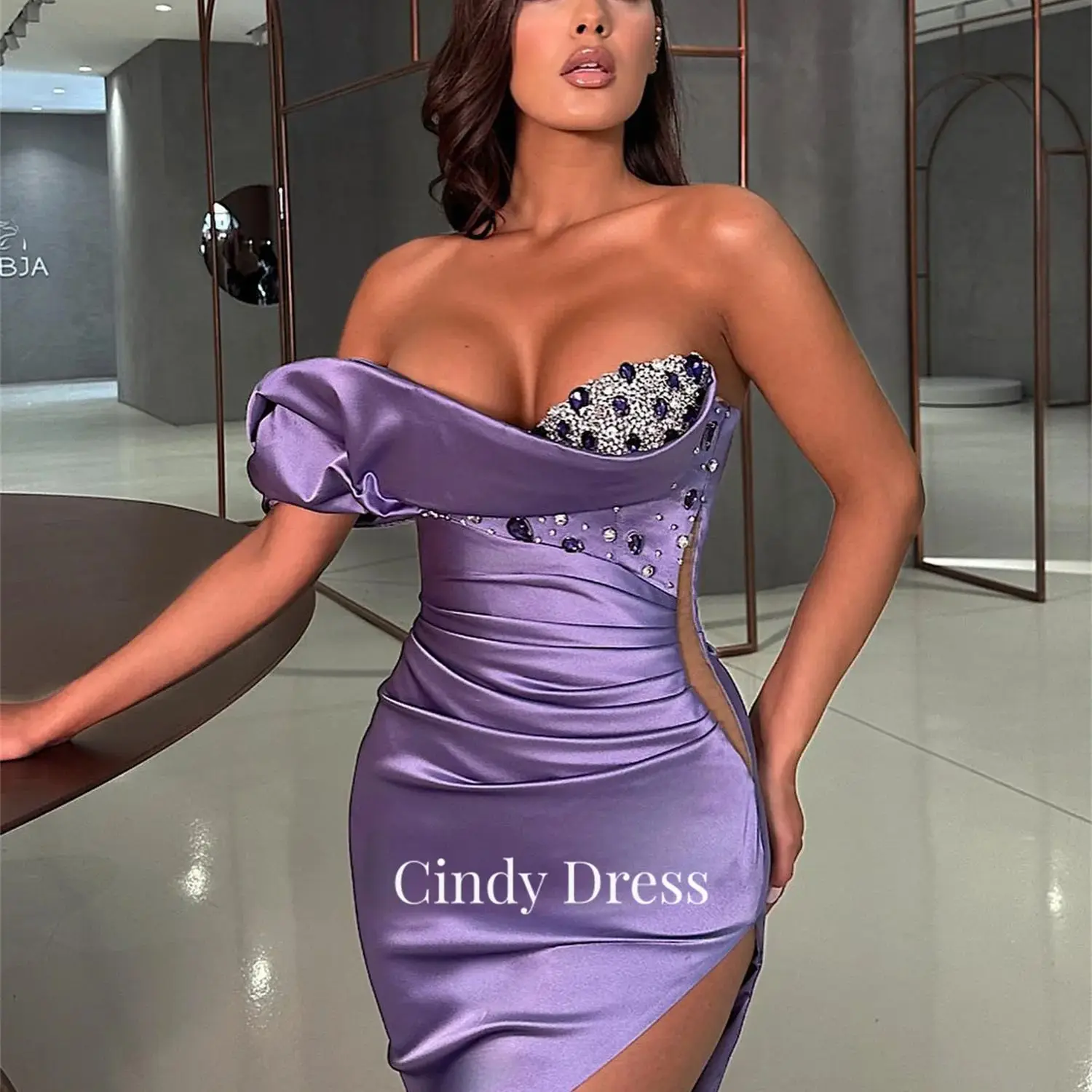 

Cindy Satin Sexy Paste Drill Purple Mermaid Elegant Dresses for Women Evening Gown Dress Luxury 2023 Women's Luxurious Wedding