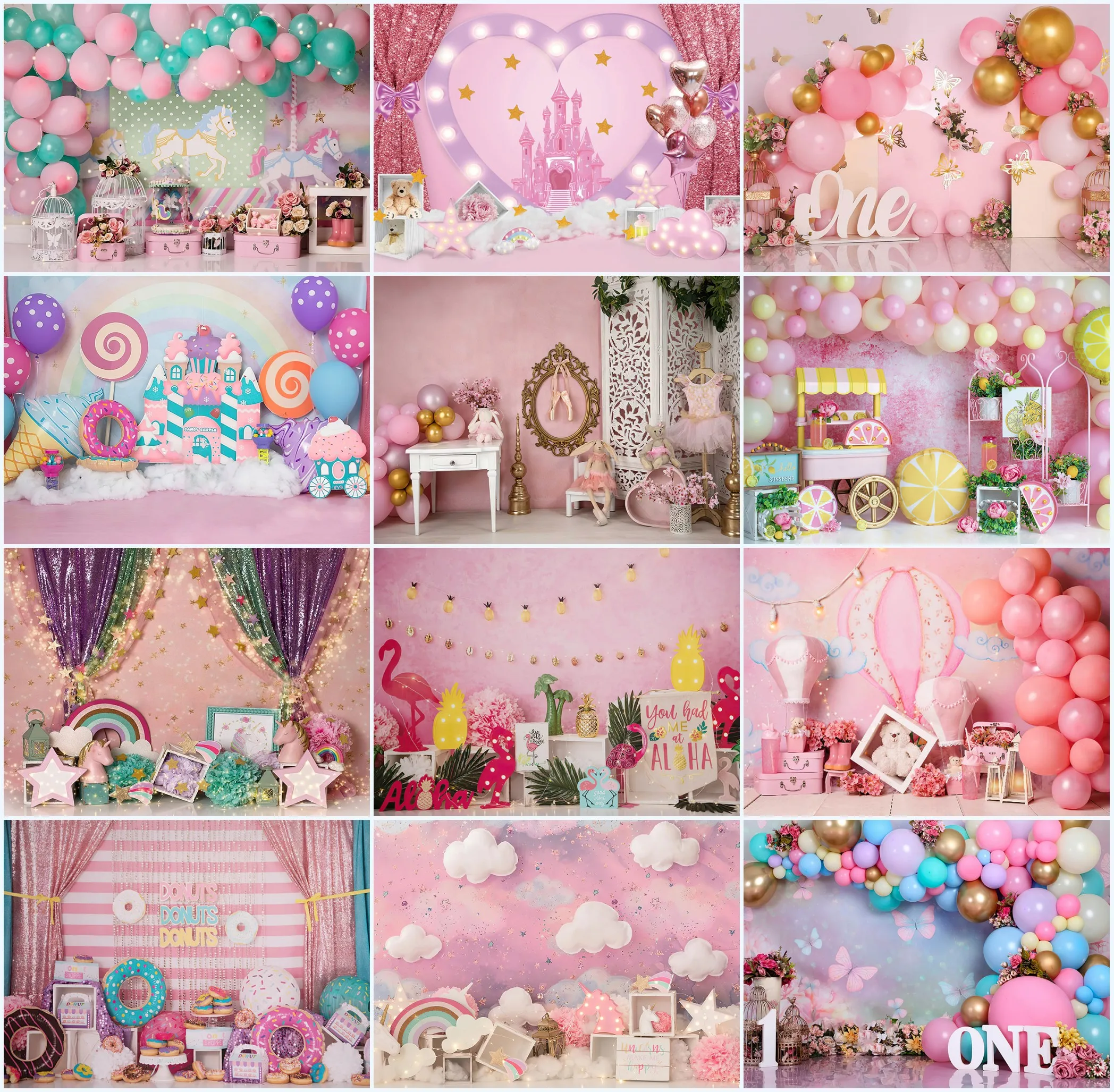 

Mehofond Photography Background Newborn Baby 1st Birthday Girl Cake Smash Decoration Balloon Lollipop Cloud Backdrop Photo Prop