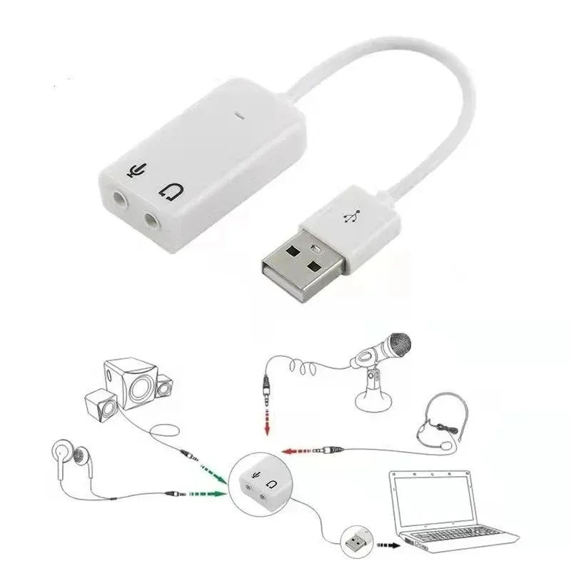 MacBook과 호환되는 헤드폰 및 마이크용 3.5mm 잭 USB 오디오 어댑터가 있는 7.1 채널 외부 USB 사운드 카드